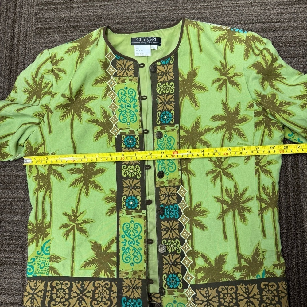 City Girl Vacation Tropical Palm Tree Green Brown Button Down Shirt Vintage Y2K - Picture 7 of 12